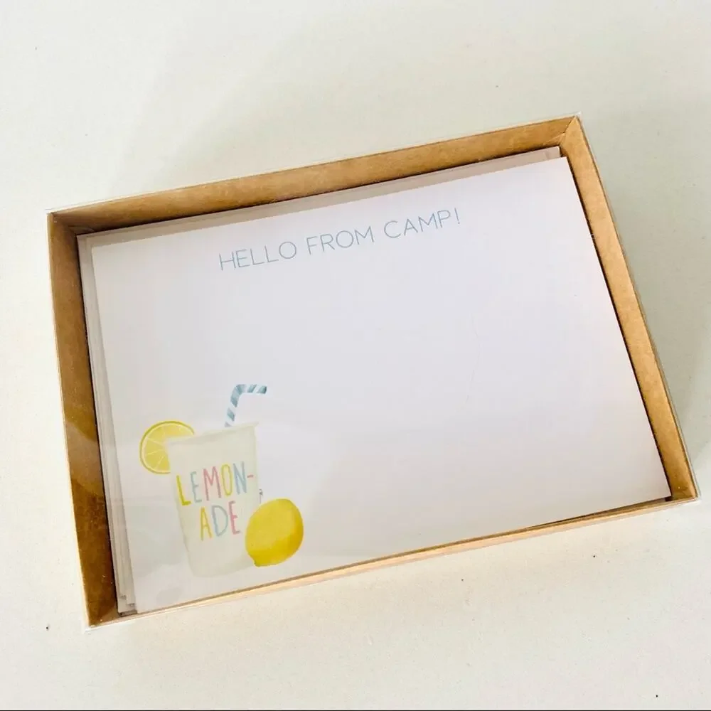 NEW ANTHROPOLOGIE White Yellow Illustrated Camp Lemonade Card Notecards s/10